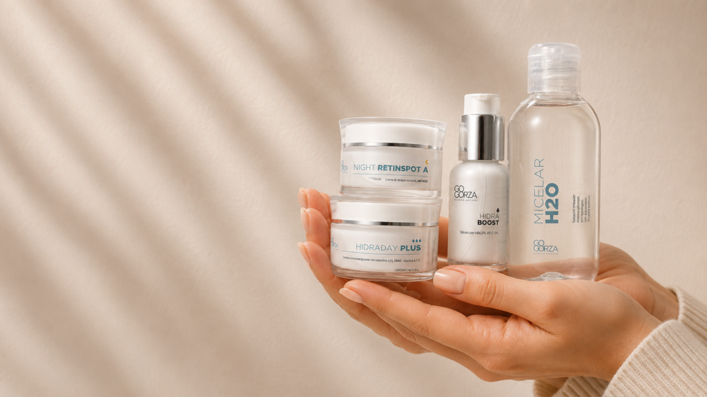 Productos de cuidado de piel Gogorza: Night Retinspot A, Hidraday Plus, Hidra Boost y Micelar H2O